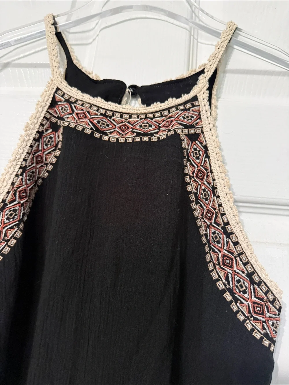 House of Harlow June Embroidered Halter Swing Festival Mini Dress Black Small